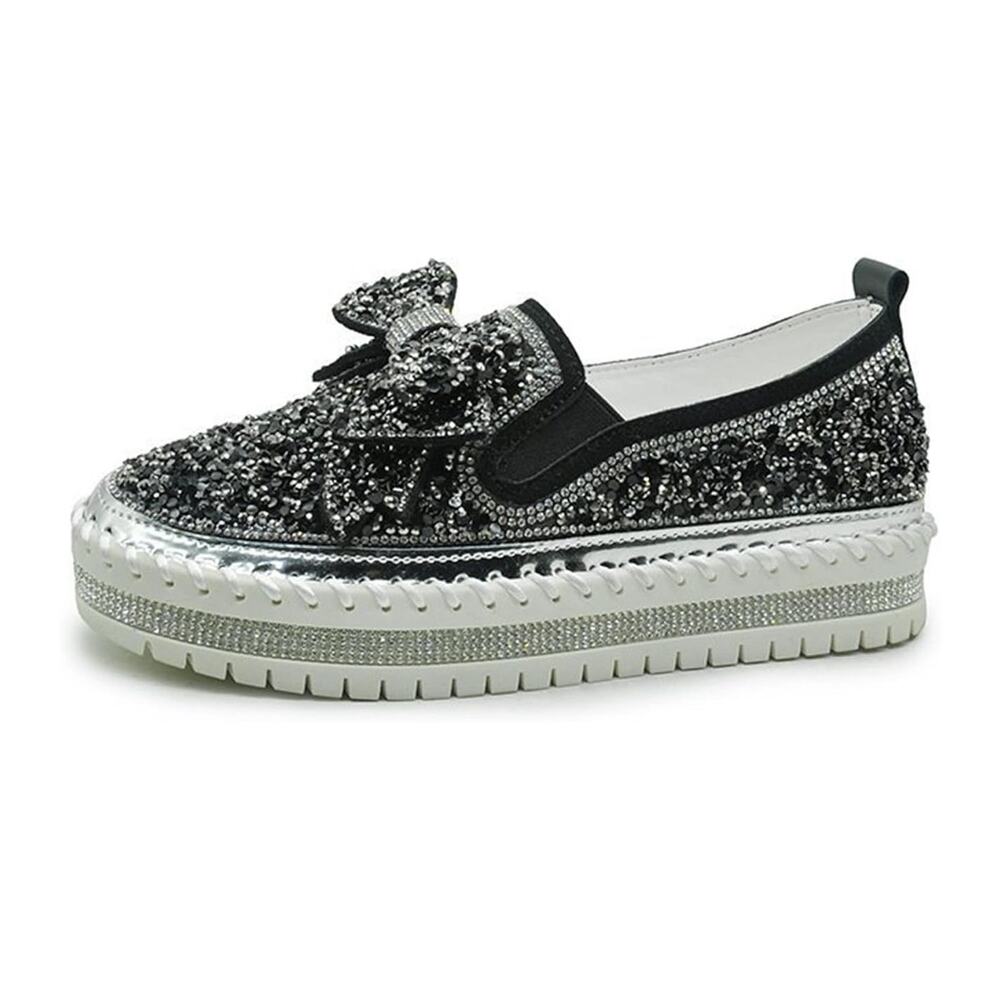 Women’s Platform Rhinestone Glitter Bow Slip-On Sneakers 5.5 / 36 NEW